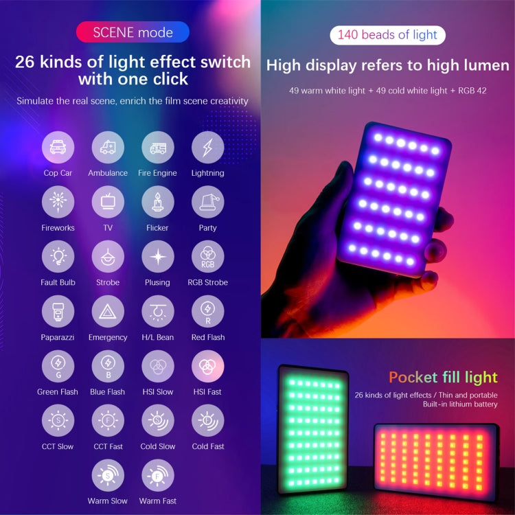 YELANGU LW140RGB 140 LEDs RGB Studio Light Video & Photo Fill Light