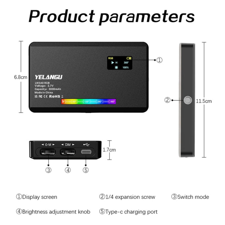 YELANGU LW140RGB 140 LEDs RGB Studio Light Video & Photo Fill Light