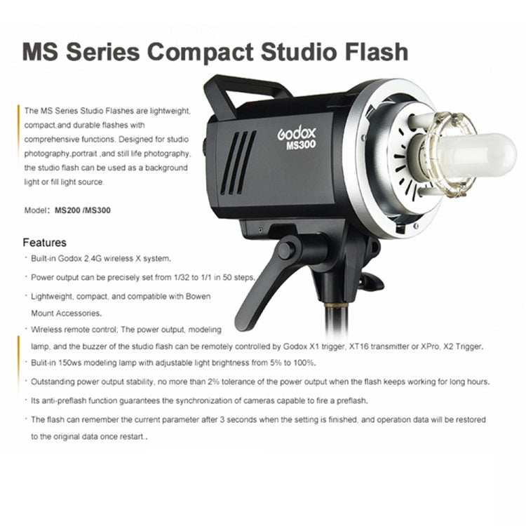 Godox MS300 Studio Flash Light 300Ws Bowens Mount Studio Speedlight