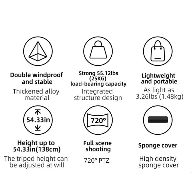 BEXIN RK294 Portable Collapsible Carbon Fiber Camera Tripod