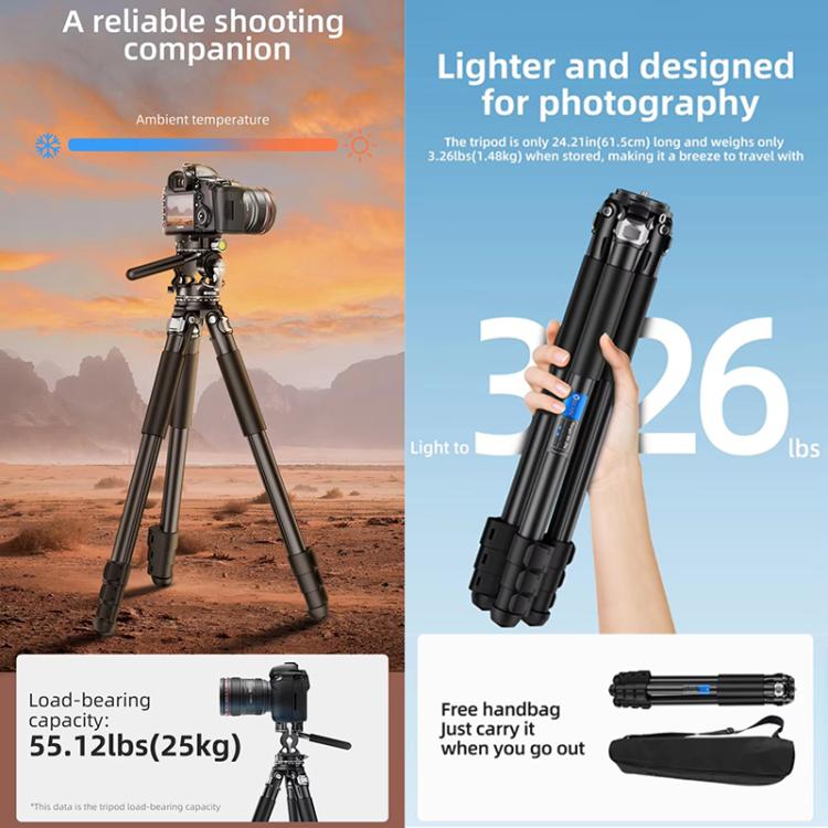 BEXIN RK294 Portable Collapsible Carbon Fiber Camera Tripod