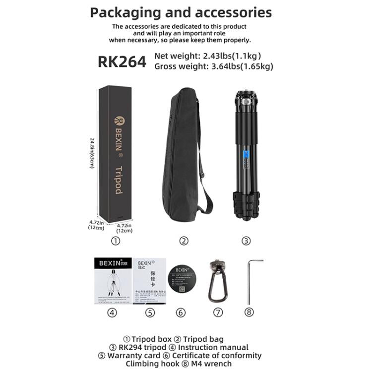 BEXIN RK264 Portable Collapsible Aluminum Alloy Camera Tripod