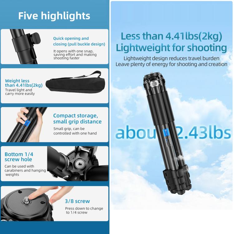 BEXIN RK264 Portable Collapsible Aluminum Alloy Camera Tripod