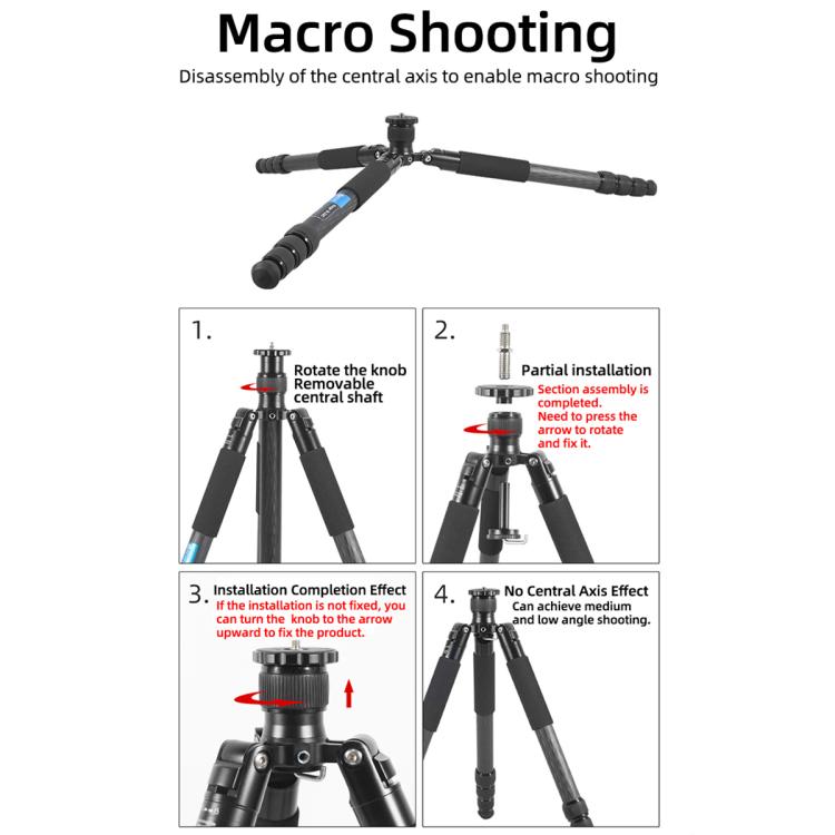 BEXIN W-334C Portable DSLR Camera 2 in 1 Carbon Fiber Tripod Detachable Monopod