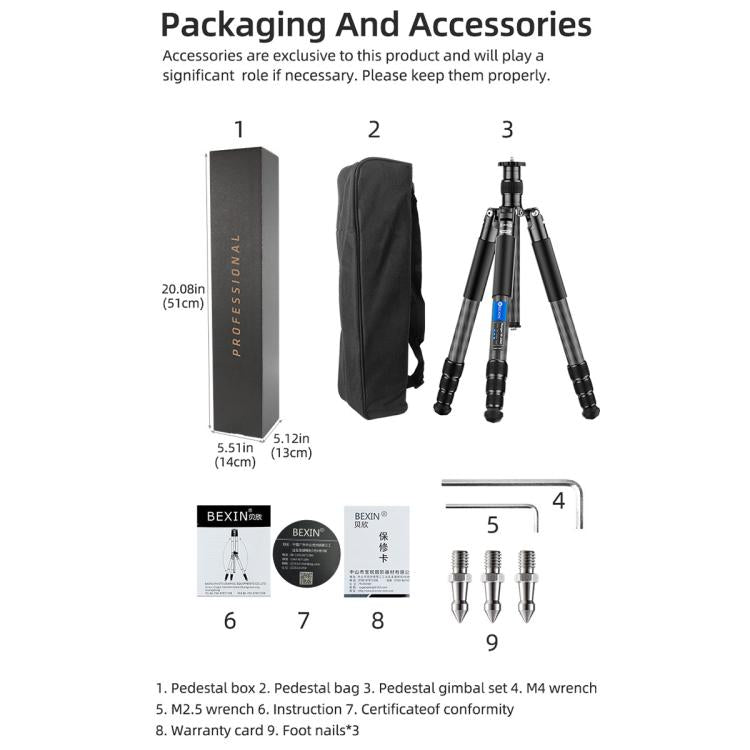 BEXIN W-334C Portable DSLR Camera 2 in 1 Carbon Fiber Tripod Detachable Monopod