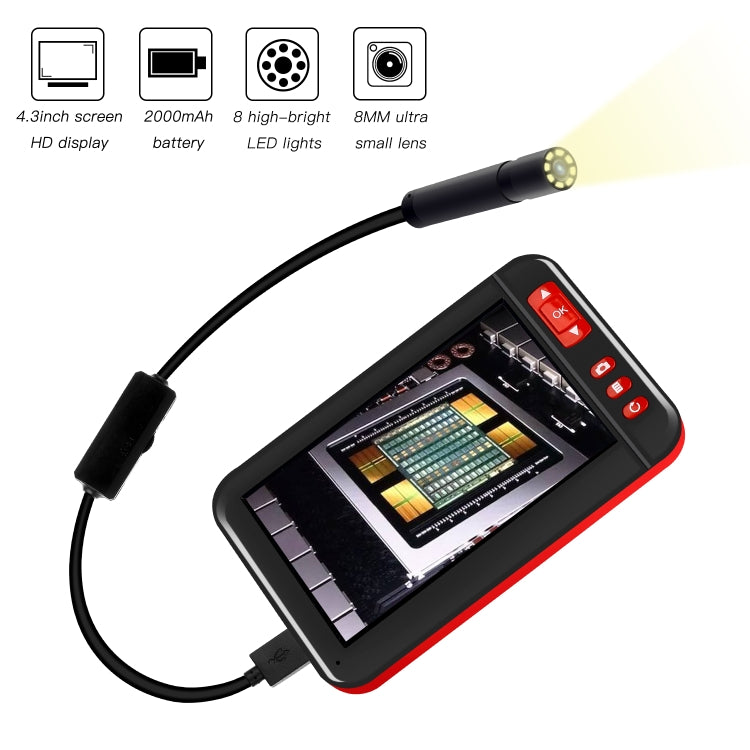 P20 4.3 Inch Screen Display HD1080P Inspection Endoscope with 8 LEDs, Length: 2m, Lens Diameter: 8mm, Hard Line