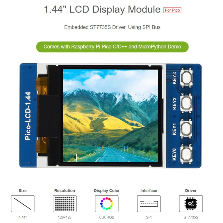 WAVESHARE 1.44 inch LCD 65K Colors 128 x 128 Display Module for Raspberry Pi Pico,  SPI Interface