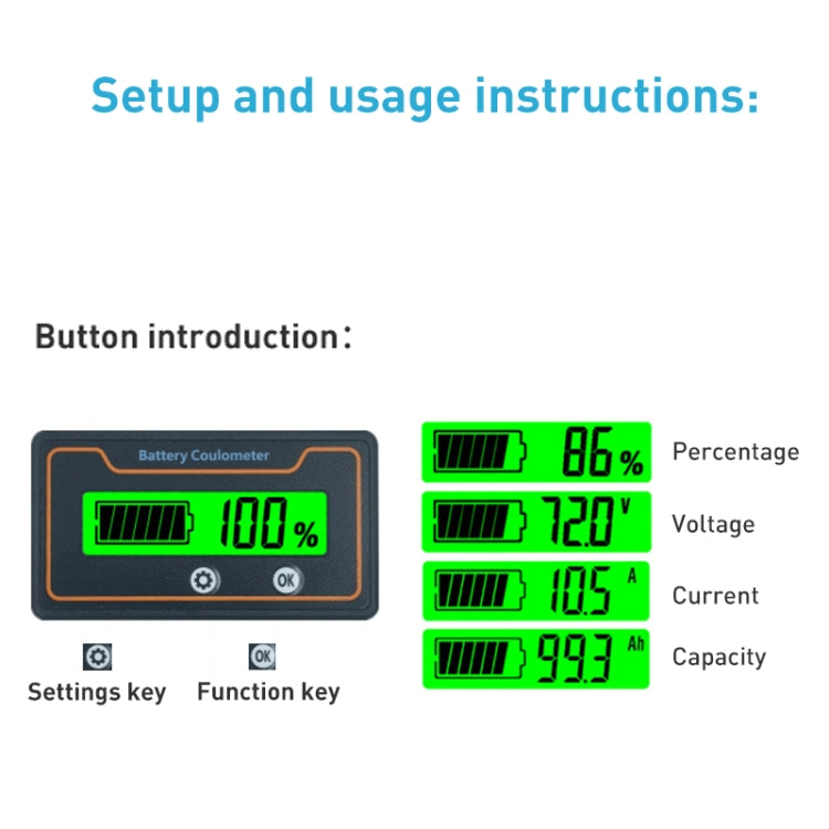 2m 200A 12V 48V Digital Display DC Current Voltmeter Lead-Acid Lithium Battery Charge Meter