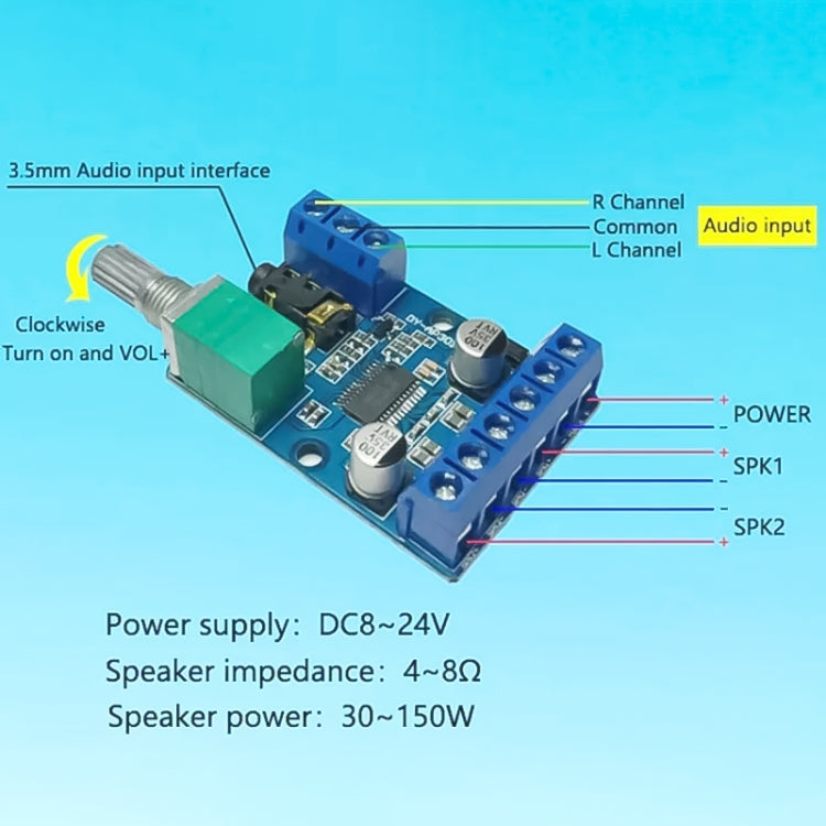 30Wx2 High-Power Stereo Digital Amplifier Board 12V/24V Power Supply DIY Power Amplification Module