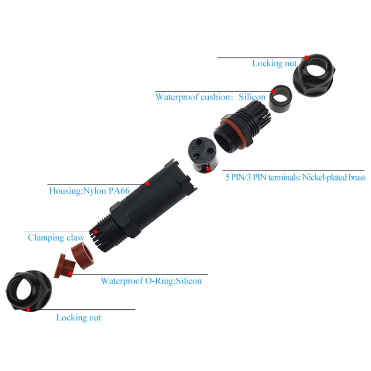 XYS20 IP68 Waterproof 3 Pin Straight Cable Connector