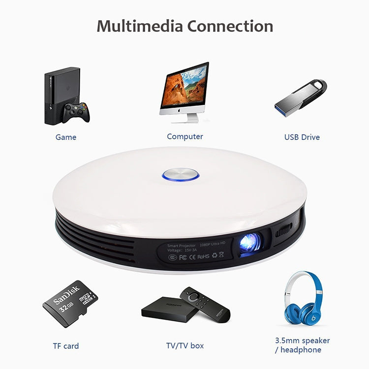 Wejoy DL-S9 220 Lumens 1280x720 720P Android 6.0 HD Bluetooth WiFi Smart Laser 3D Projector, Support HDMI / USB x 2 / TF Card