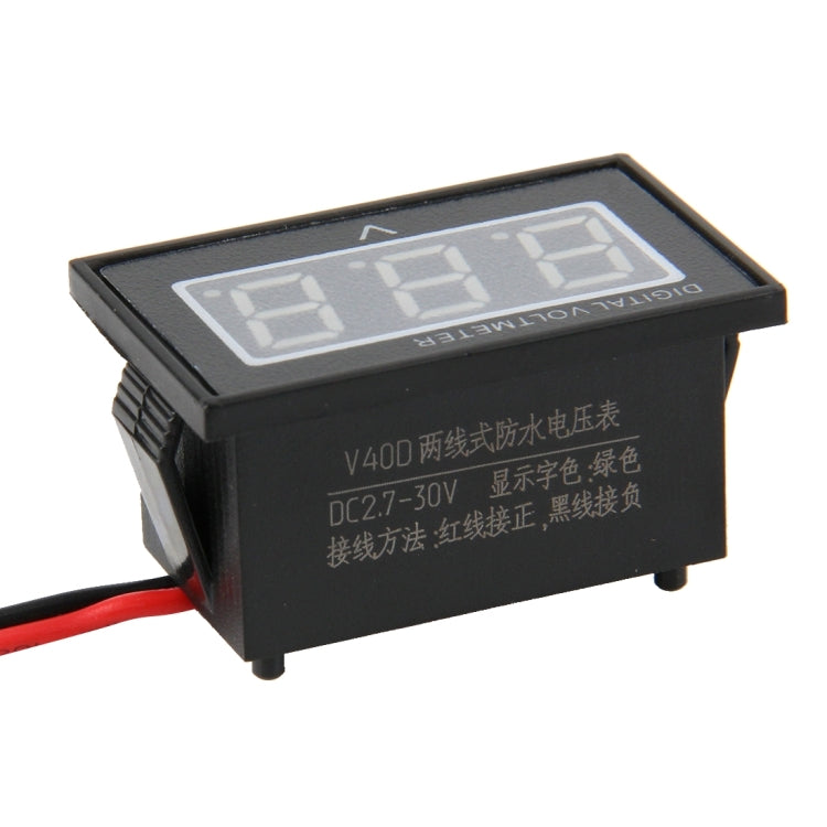 V40D 2 Wires Red Light Display Mini Waterproof IPX4 Digital Voltage Meter, Measure Voltage: DC 2.5-30V