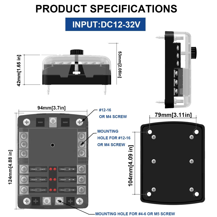 WUPP ZH-1222A1 High Current Independent Positive and Negative 6-way LED Indicator Plug Fuse Box