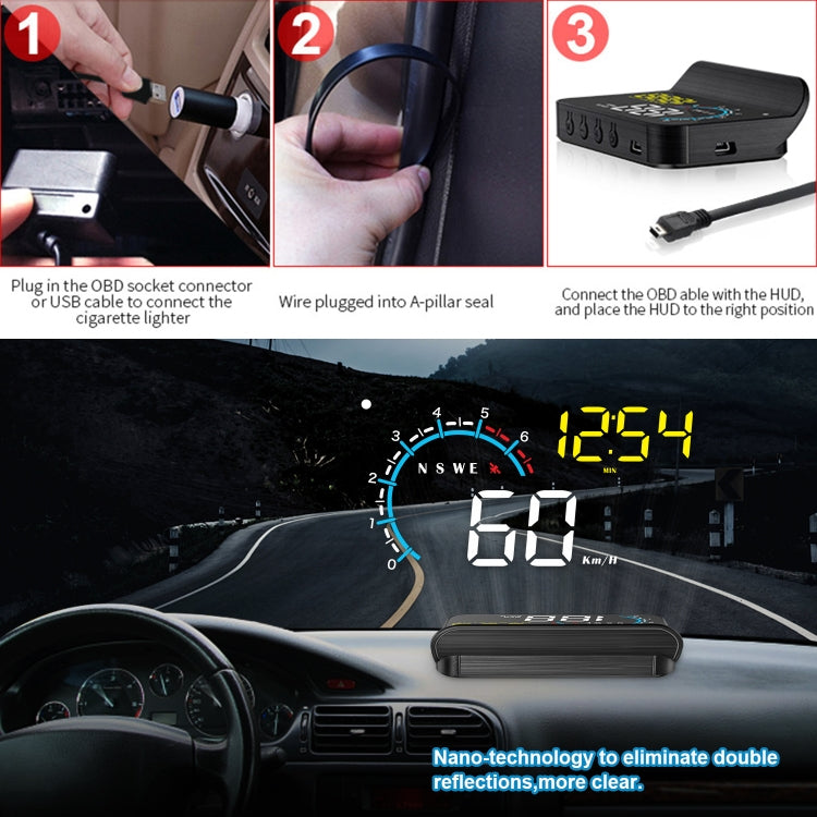 M12 OBD2 + GPS Mode Car Head-up Display HUD Overspeed / Speed / Water Temperature / Low Voltage / Fault Alarm