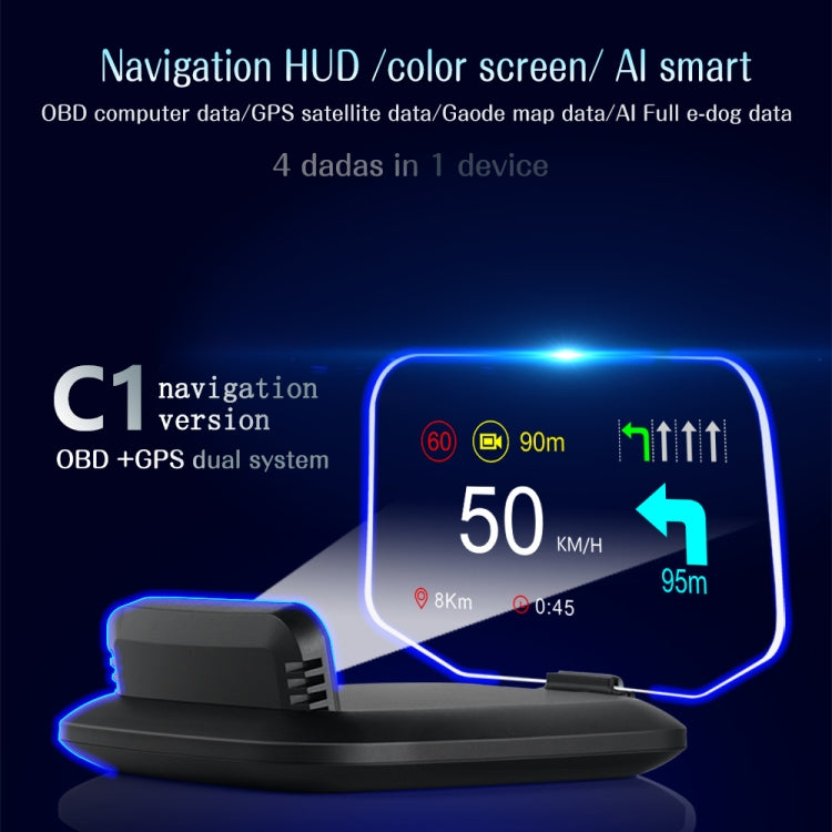 C1 OBD2 + GPS Mode Car HUD Head-up Display Compass / Speed / Water Temperature / Voltage Display / Speed / Fault Alarm / Navigation Function