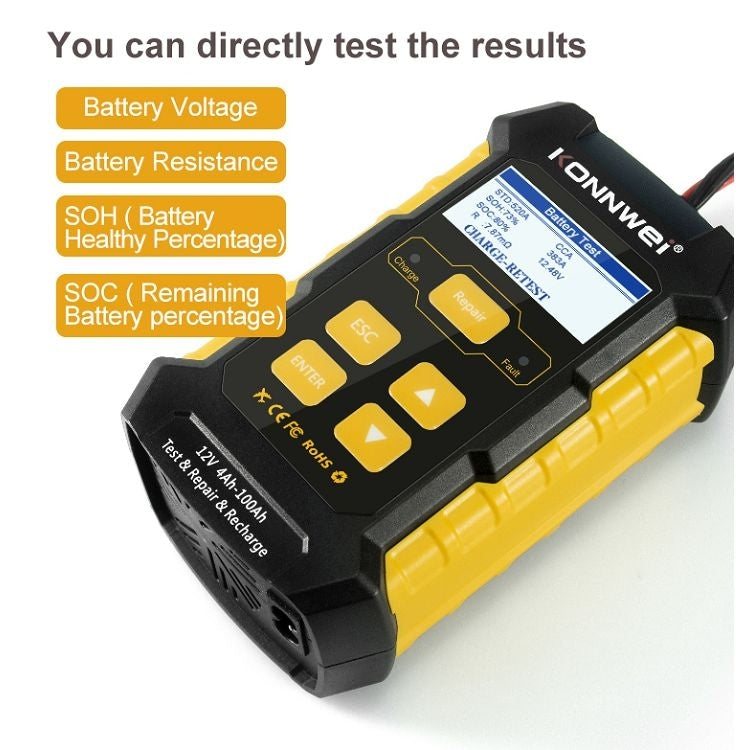 KONNWEI KW510 3 in 1 Car Battery Tester / Charger / Repairer, Support 8 Languages
