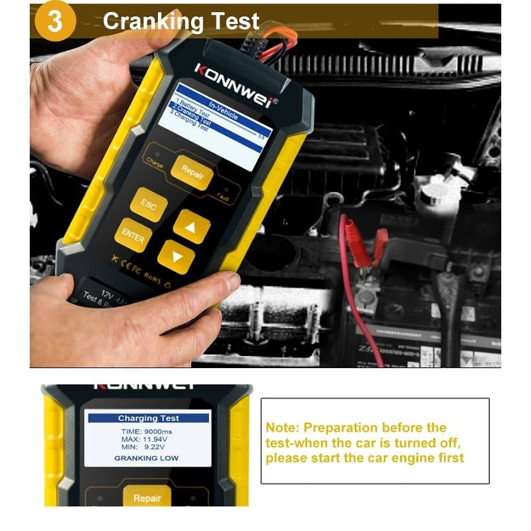 KONNWEI KW510 3 in 1 Car Battery Tester / Charger / Repairer, Support 8 Languages