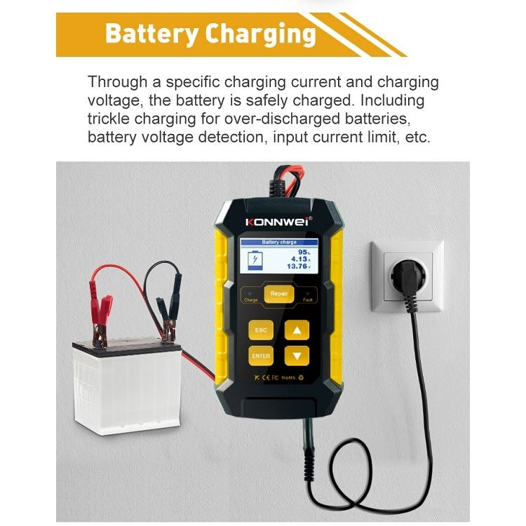 KONNWEI KW510 3 in 1 Car Battery Tester / Charger / Repairer, Support 8 Languages