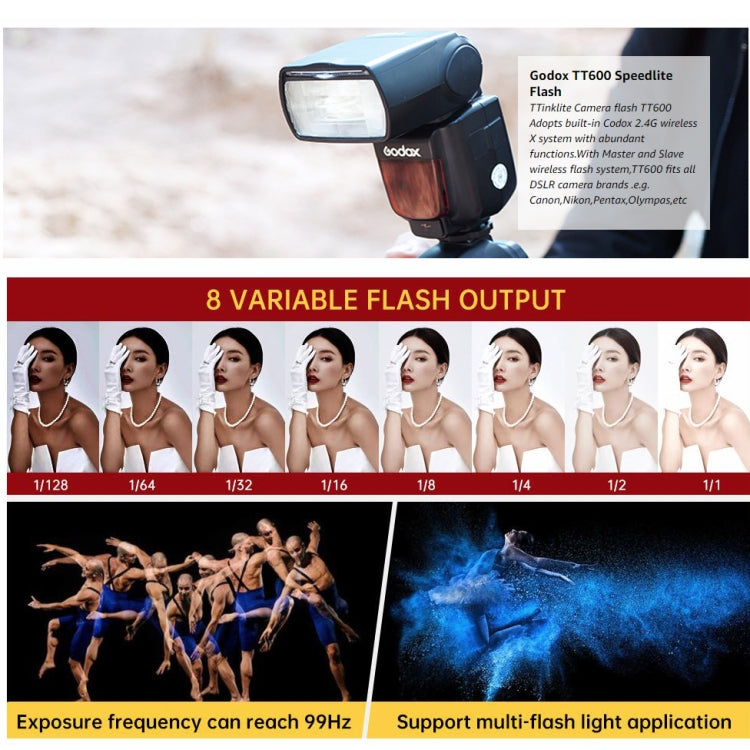 Godox TT600 2.4GHz Wireless 1/300s-1/2000s HSS Flash Speedlite Camera Top Fill Light for Canon / Nikon DSLR Cameras