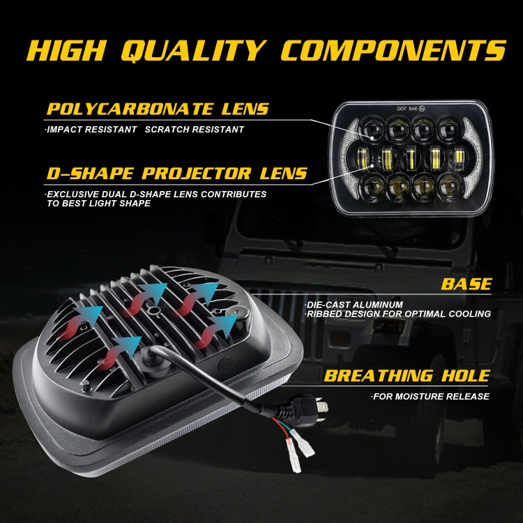 7 inch(5X7)/(7X6) H4 DC 9V-30V 30000LM 300W 8LEDs Car Square Shape LED Headlight Lamps for Jeep Wrangler