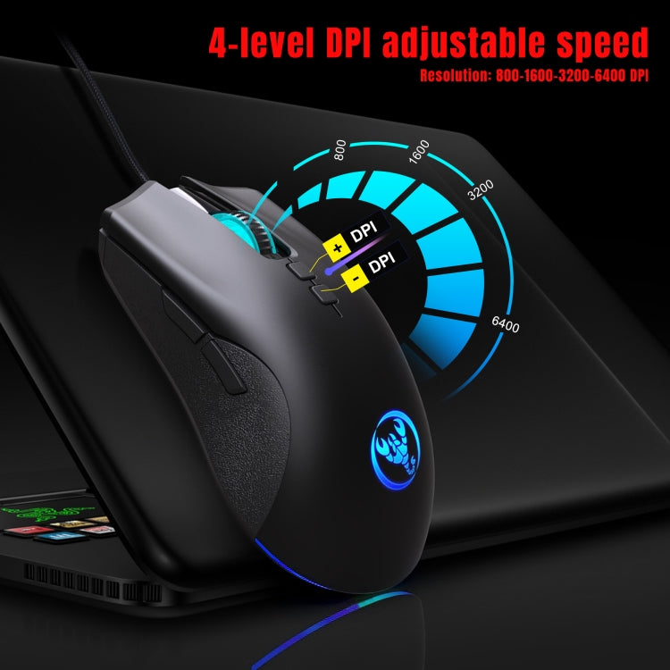 HXSJ A883 7 Keys 6400DPI RGB Light Mechanical Gaming Wired Mouse