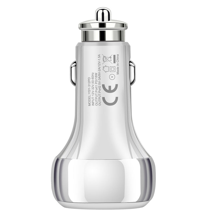 YSY-312PD QC3.0 USB + PD 18W USB-C / Type-C Dual Ports Fast Charging Car Charger