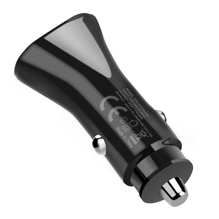 YSY-313PD30W QC3.0 USB + PD 30W USB-C / Type-C Triangle Dual Ports Fast Charging Car Charger