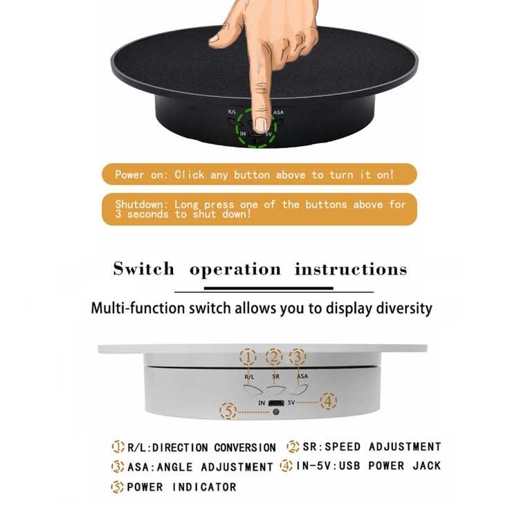 20cm USB Electric Rotating Turntable Display Stand Video Shooting Props Turntable for Photography, Load: 8kg