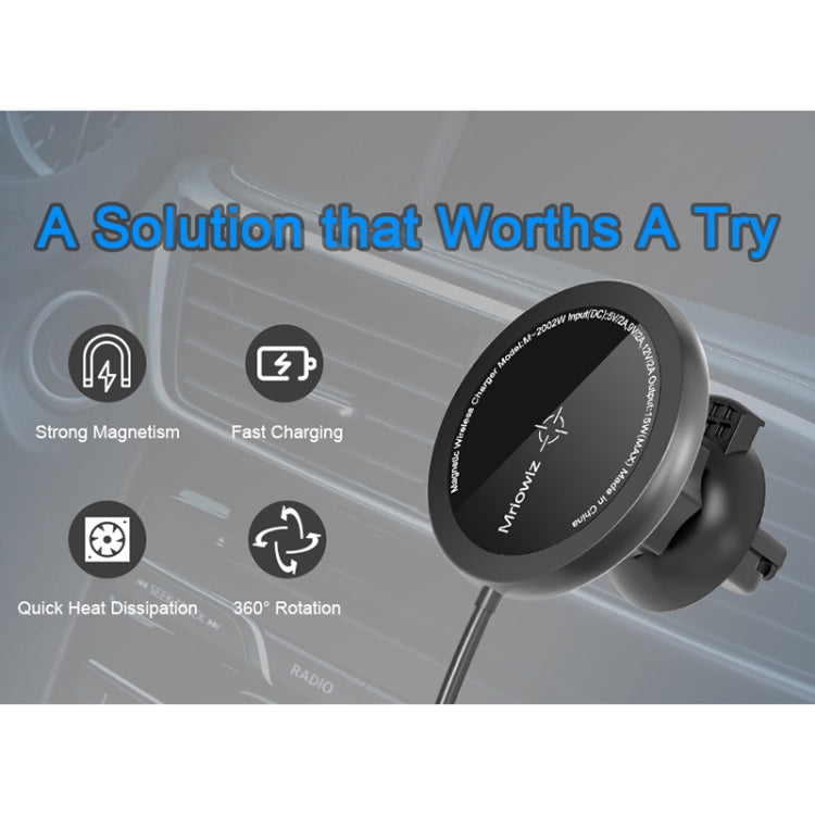 Mriowiz M-2002W 15W 360-degree Rotating MagSafe Magnetic Car Wireless Charger for iPhone 12 Series, with USB + USB-C / Type-C Data Cable, Cable Length: 1m