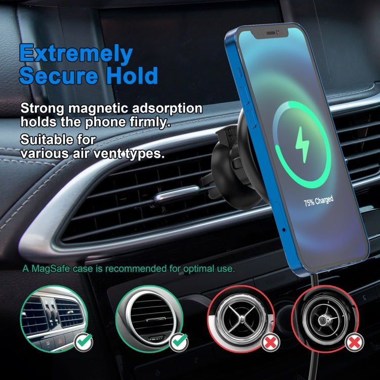 Mriowiz M-2002W 15W 360-degree Rotating MagSafe Magnetic Car Wireless Charger for iPhone 12 Series, with USB + USB-C / Type-C Data Cable, Cable Length: 1m