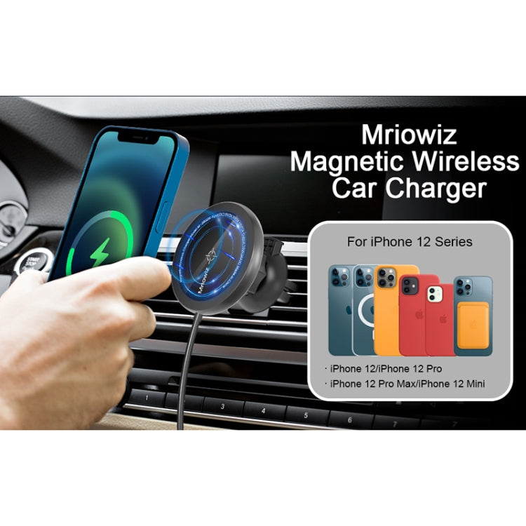 Mriowiz M-2002W 15W 360-degree Rotating MagSafe Magnetic Car Wireless Charger for iPhone 12 Series, with USB + USB-C / Type-C Data Cable, Cable Length: 1m