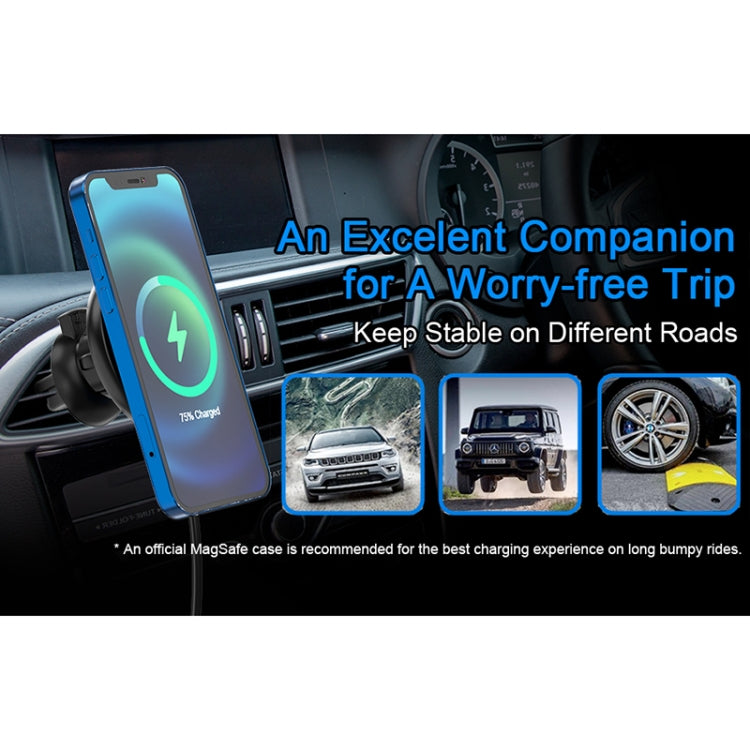 Mriowiz M-2002W 15W 360-degree Rotating MagSafe Magnetic Car Wireless Charger for iPhone 12 Series, with USB + USB-C / Type-C Data Cable, Cable Length: 1m