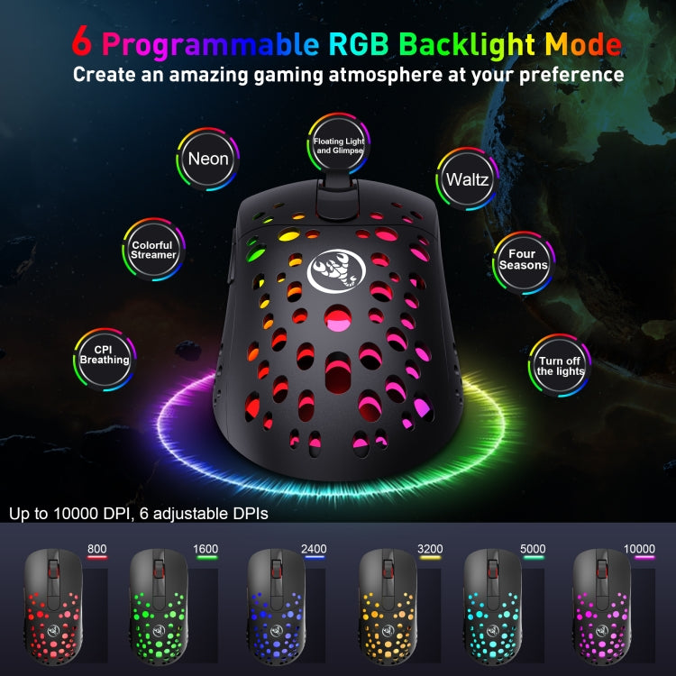 HXSJ T100 10000 DPI RGB Macro Definition Wired Wireless Dual-mode Mouse