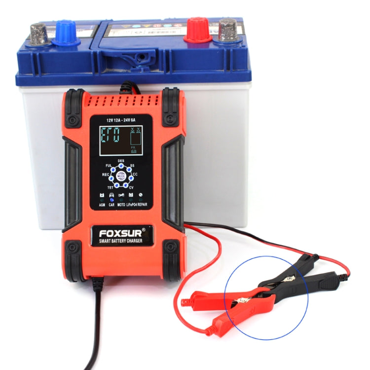 FOXSUR 12A / 12V / 24V Car / Motorcycle 7-stage Lead-acid Battery AGM Charger