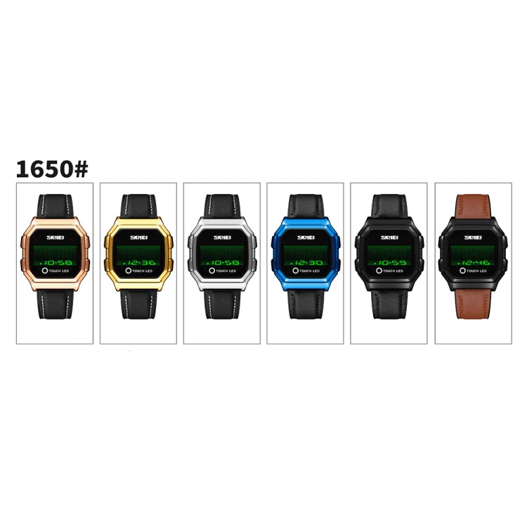 SKMEI 1650 Leather Strap Version LED Digital Display Electronic Watch with Touch Luminous Button