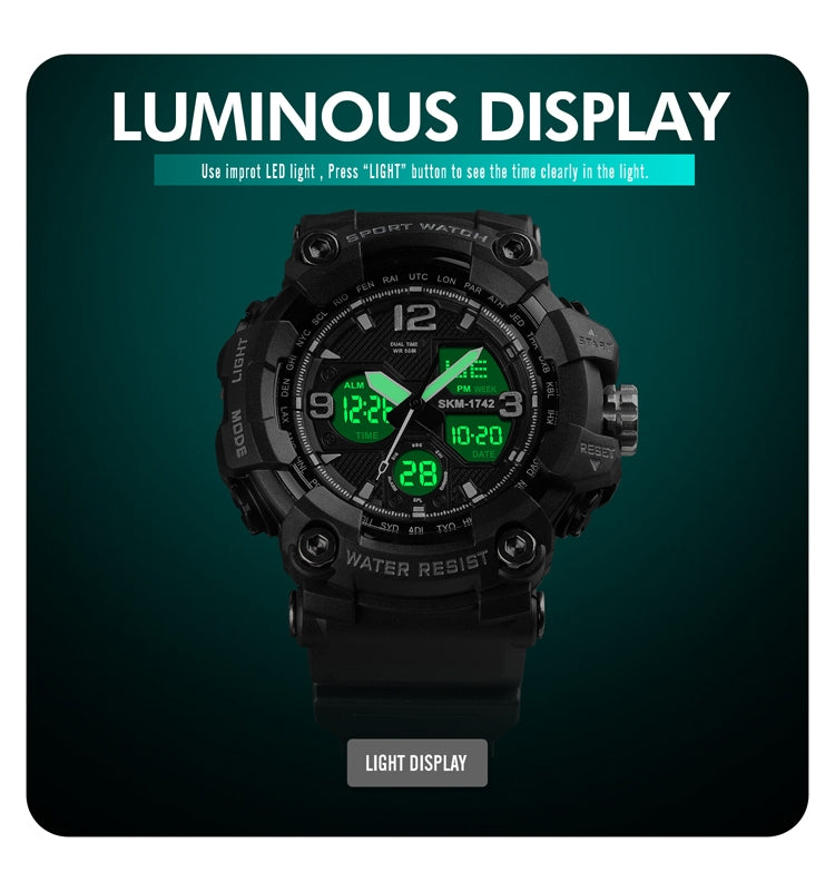 SKMEI 1742 Four-screen LED Digital Display Luminous Sports Shockproof Electronic Watch for Men