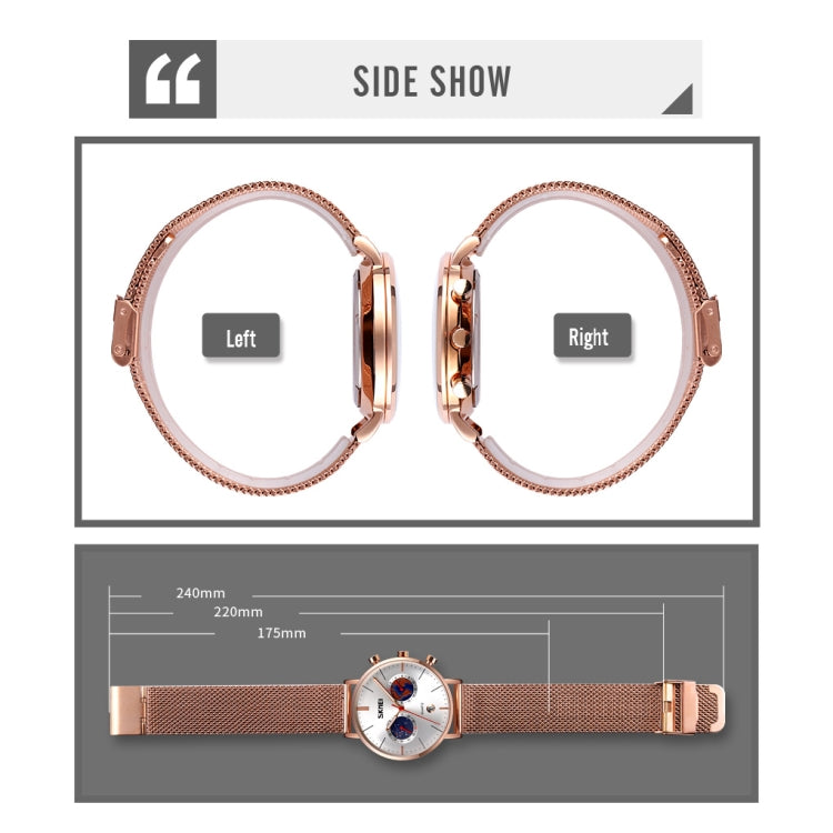 SKMEI 9231 Men Map Pattern Calendar Stopwatch Stainless Steel Strap Quartz Watch