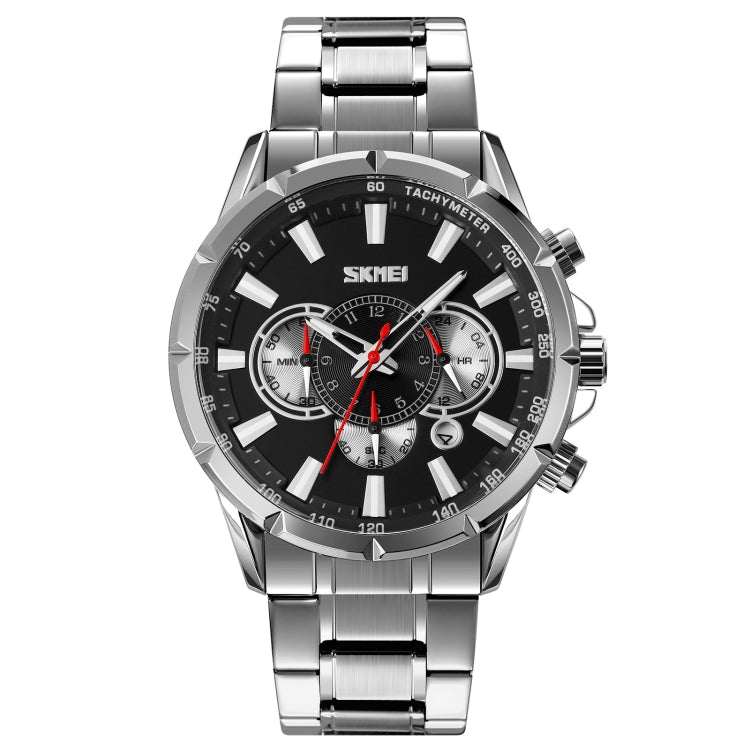 SKMEI 9241 Men Calendar Stopwatch Stainless Steel Strap Quartz Watch