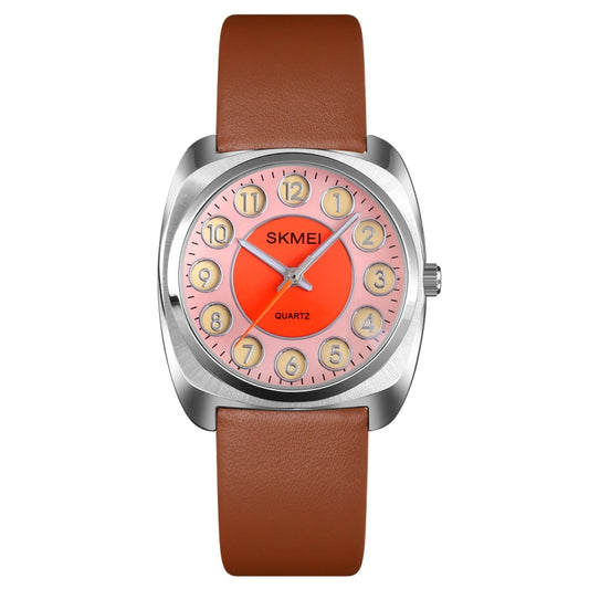 SKMEI Q029 Ladies Phone Number Pattern Dial Leather Strap Quartz Watch