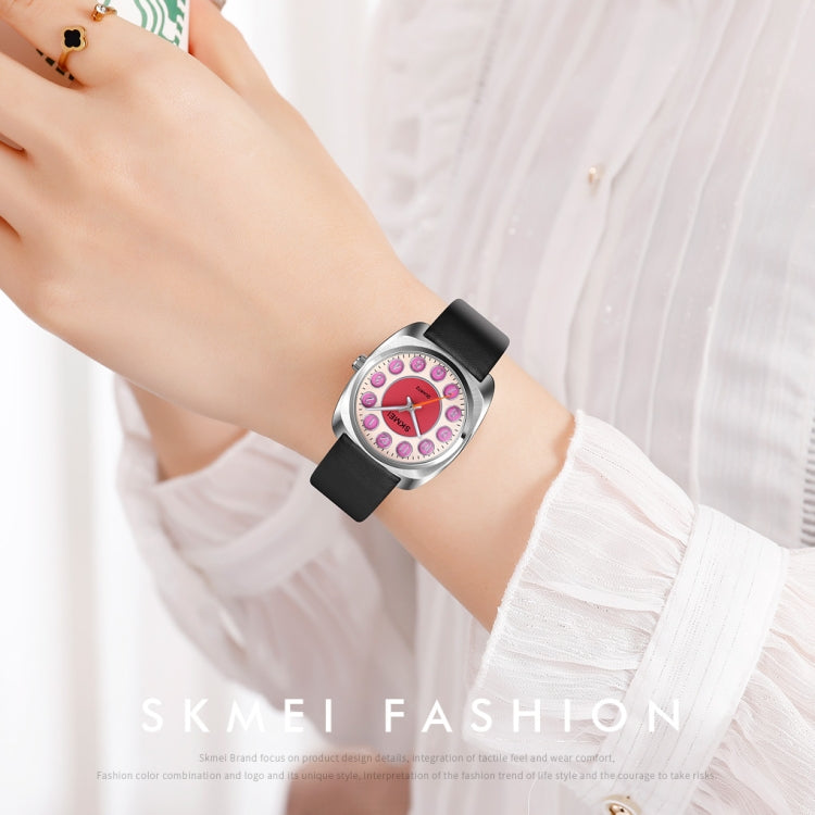 SKMEI Q029 Ladies Phone Number Pattern Dial Leather Strap Quartz Watch