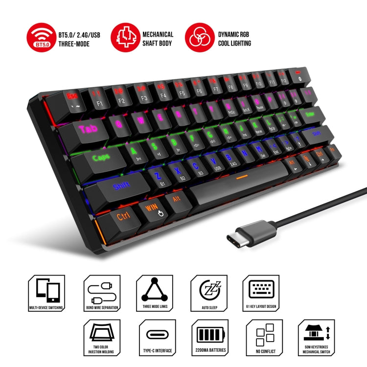 HXSJ L800 61 Keys Bluetooth 5.0 / 2.4G Wireless / Type-C Wired Three Modes Blue Shaft Mechanical Keyboard