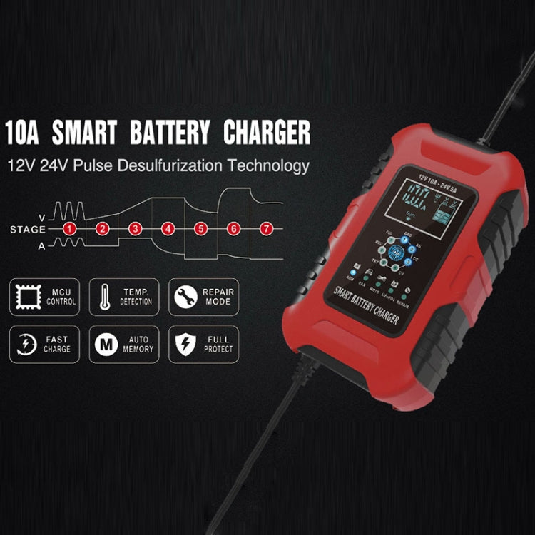 FOXSUR 10A 12V 7-segment Motorcycle / Car Smart Battery Charger