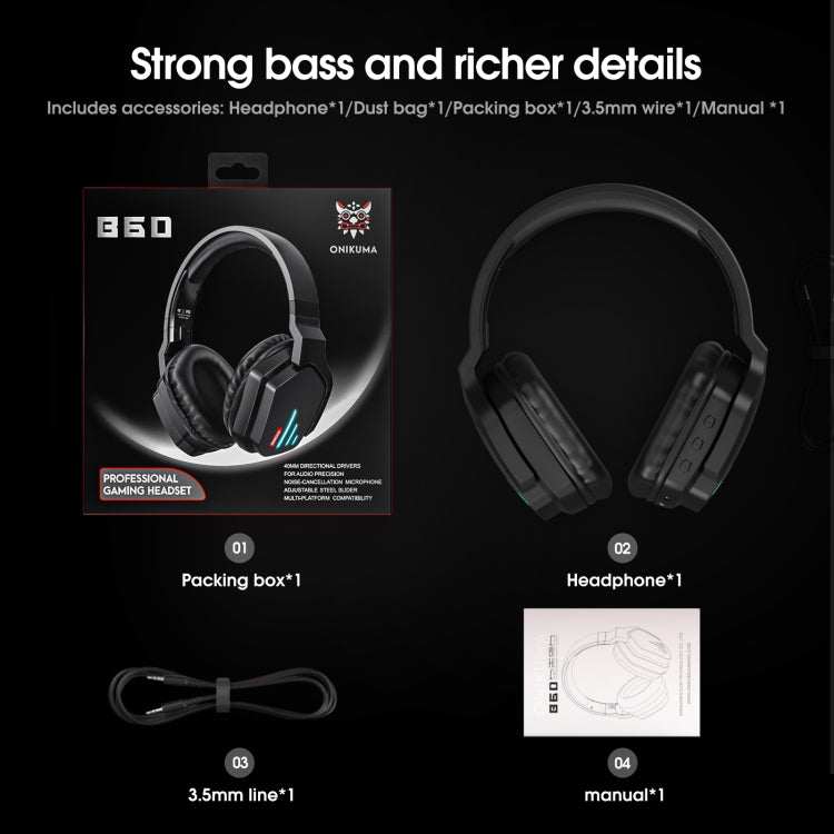 ONIKUMA B60 Bluetooth 5.0 Adjustable Strong Bass Gaming Wireless Bluetooth Headset with Microphone