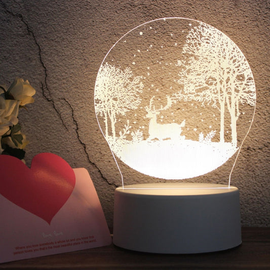 White Base Creative 3D Tricolor LED Decorative Night Light, Button USB Version, Snow Deer 01, Christmas Tree 01, Christmas Deer 01, Christmas Snowman 01, Globe, Plain Sailing