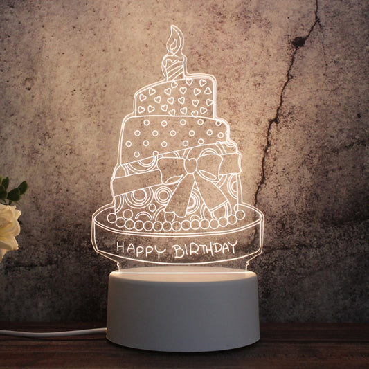 White Base Creative 3D Tricolor LED Decorative Night Light, Button Plug Version, Birthday Cake, Snow Deer 01, Christmas Tree 01, Christmas Deer 01, Globe