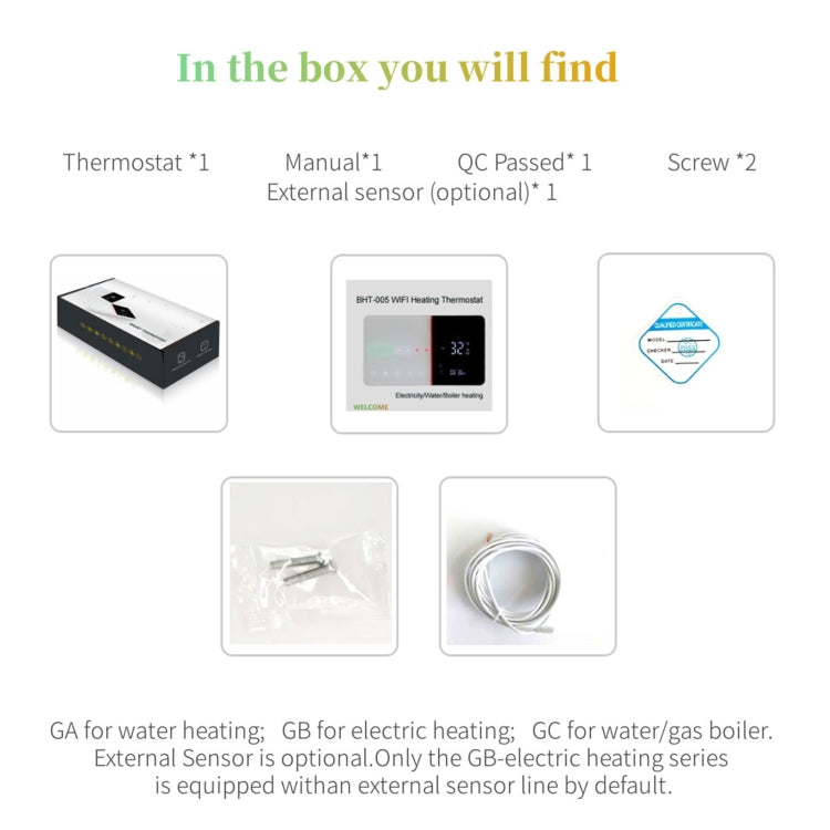BHT-005-GCLW 220V AC 3A Smart Home Heating Thermostat for EU Box, Control Boiler Heating with Only Internal Sensor & WIFI Connection