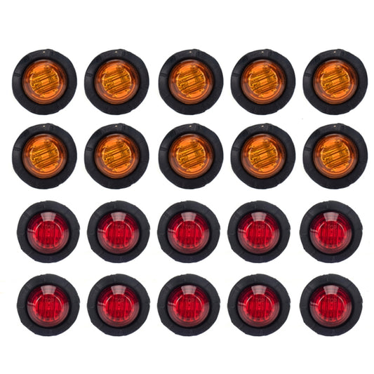 20 in 1 Red + Amber Light Truck Trailer LED Round Side Marker Lamp