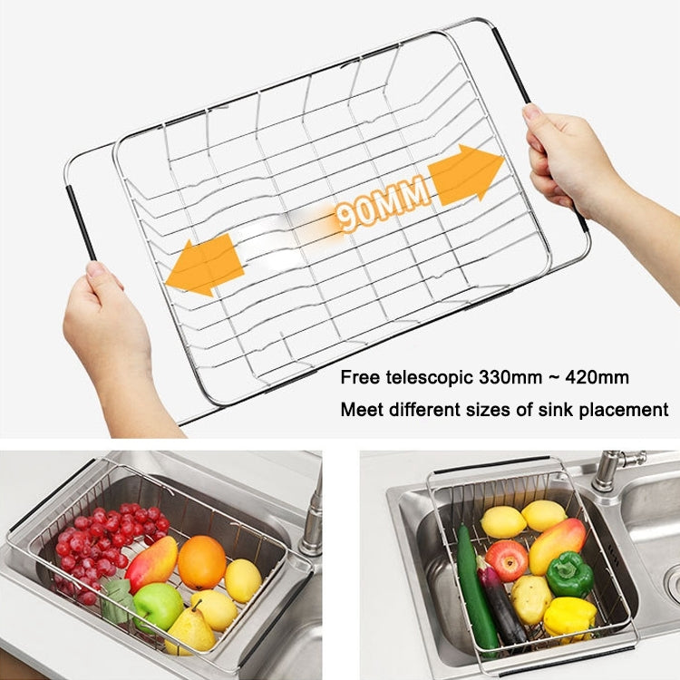 Kitchen Dish Drainer Sink Drain Basket Washing Vegetable Fruit Drying Holder Stainless Steel Adjustable Rack