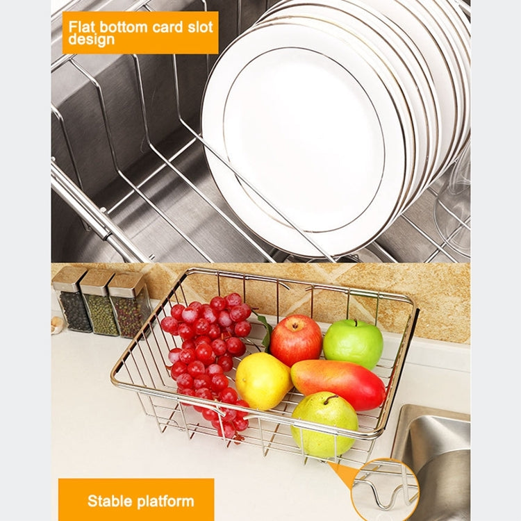 Kitchen Dish Drainer Sink Drain Basket Washing Vegetable Fruit Drying Holder Stainless Steel Adjustable Rack