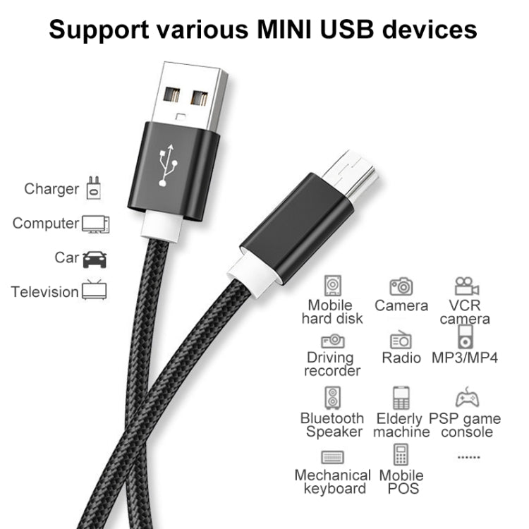 5 PCS Mini USB to USB A Woven Data / Charge Cable for MP3, Camera, Car DVR